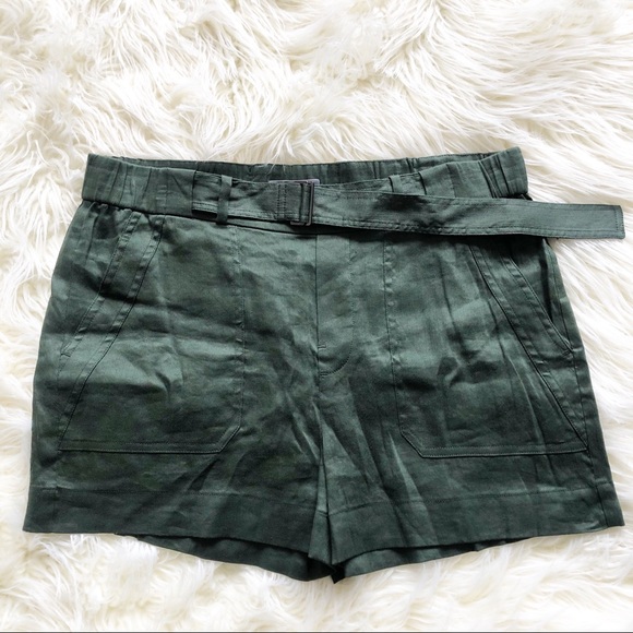 Vince belted linen green fern shorts - Picture 2 of 10